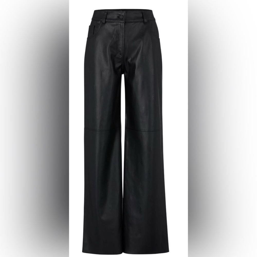 Hugo Logo Embossed Relaxed Fit Trousers in Faux Leather